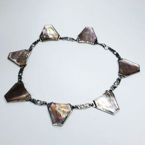 Vintage 70s Abalone Shell Silver Choker Necklace